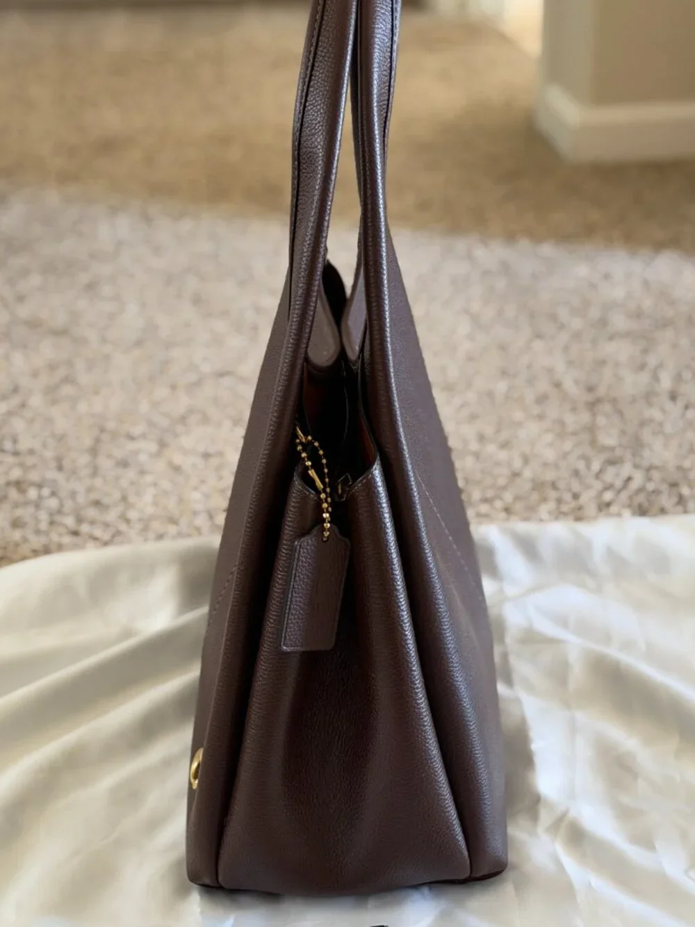 Coach Lana Shoulder Bag in polished pebble leather/Brass/Maple